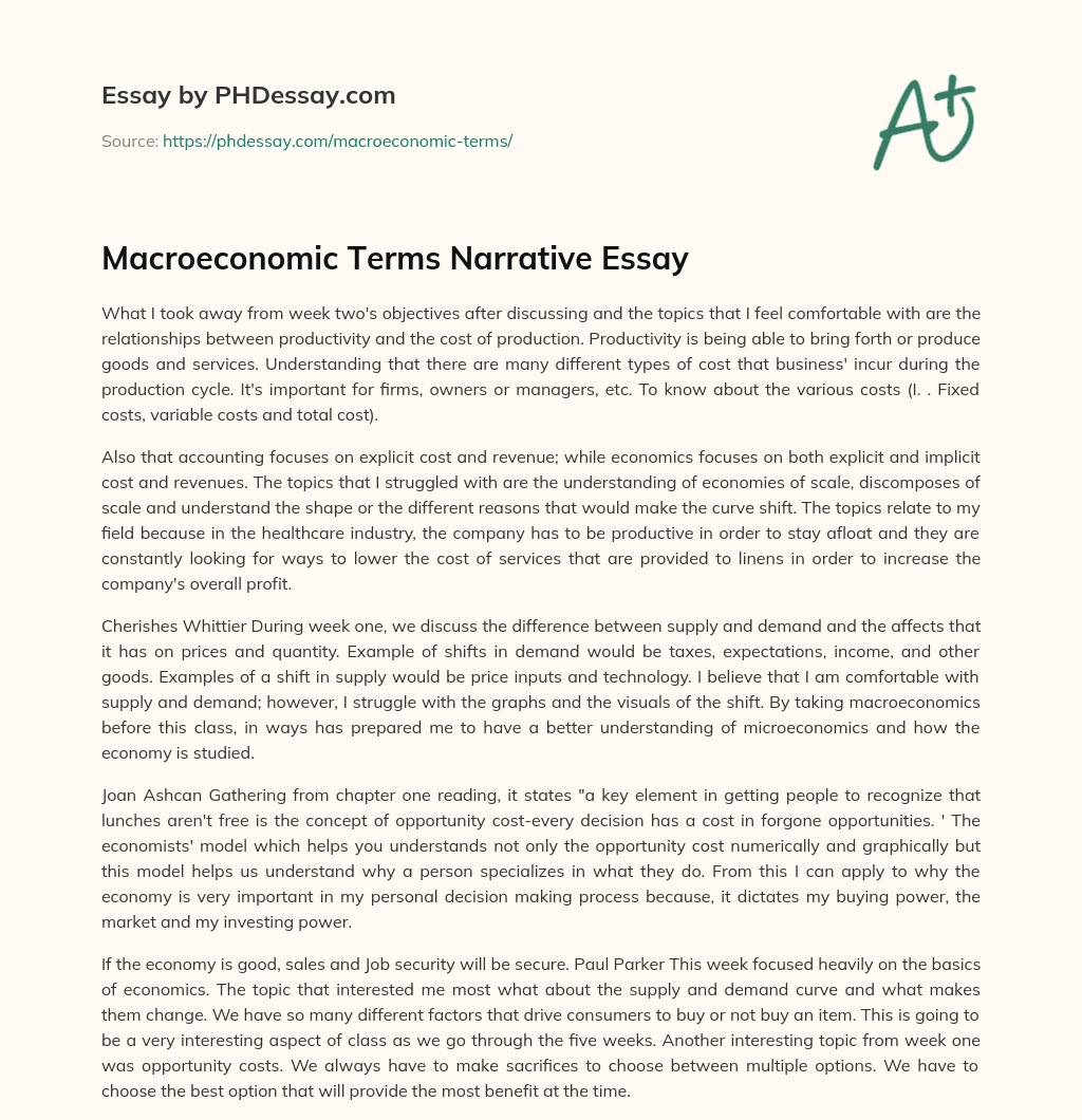 Macroeconomic Terms Narrative Essay essay