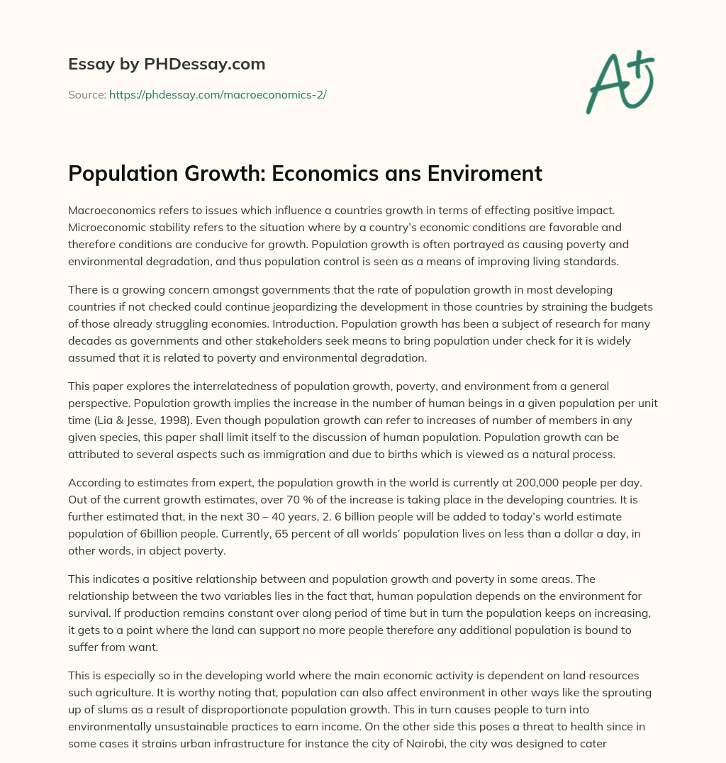 Population Growth: Economics ans Enviroment essay