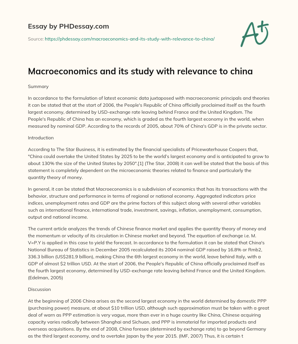 Macroeconomics and its study with relevance to china essay