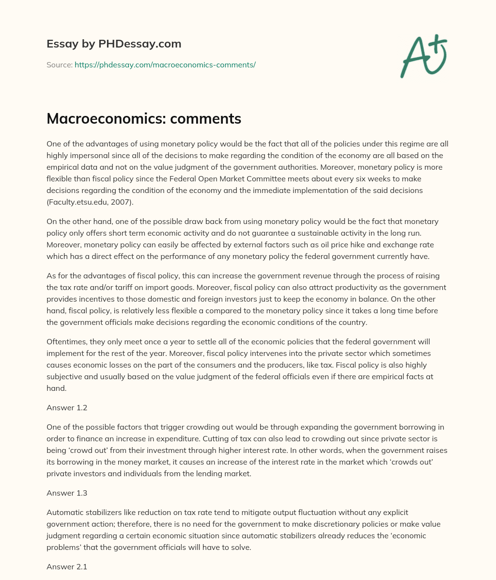 Macroeconomics: comments essay