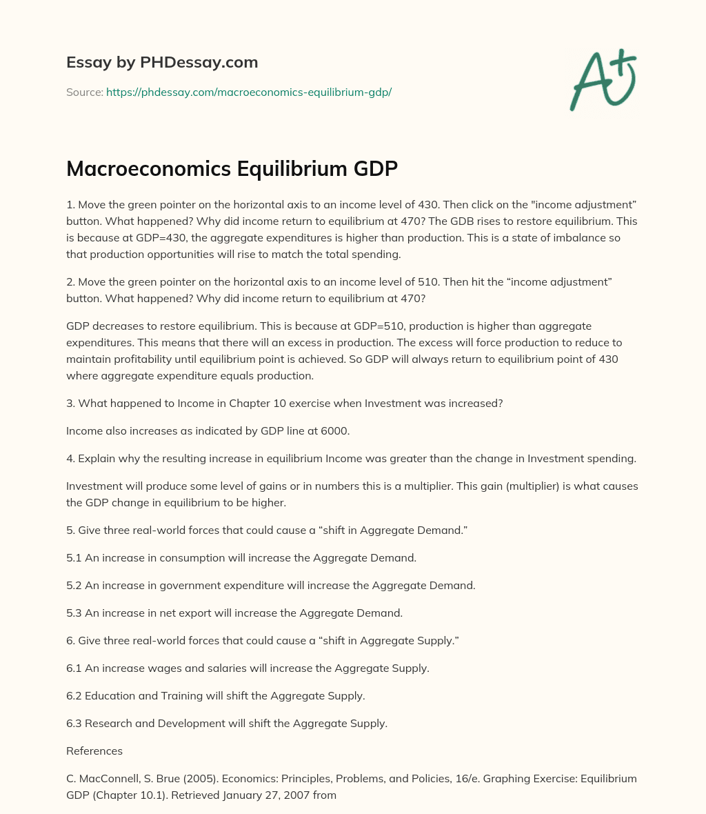 Macroeconomics Equilibrium GDP essay