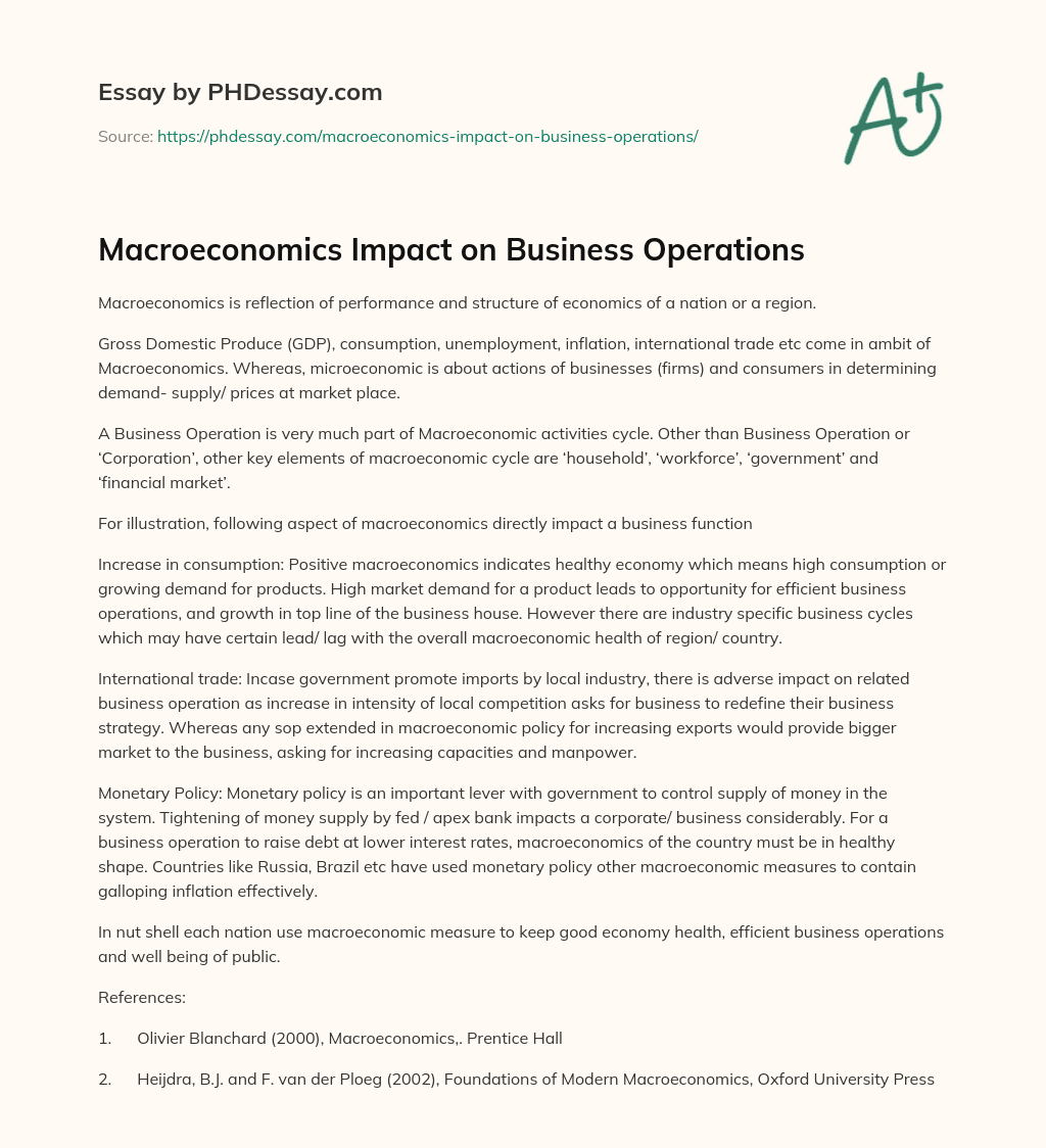 Macroeconomics Impact on Business Operations essay