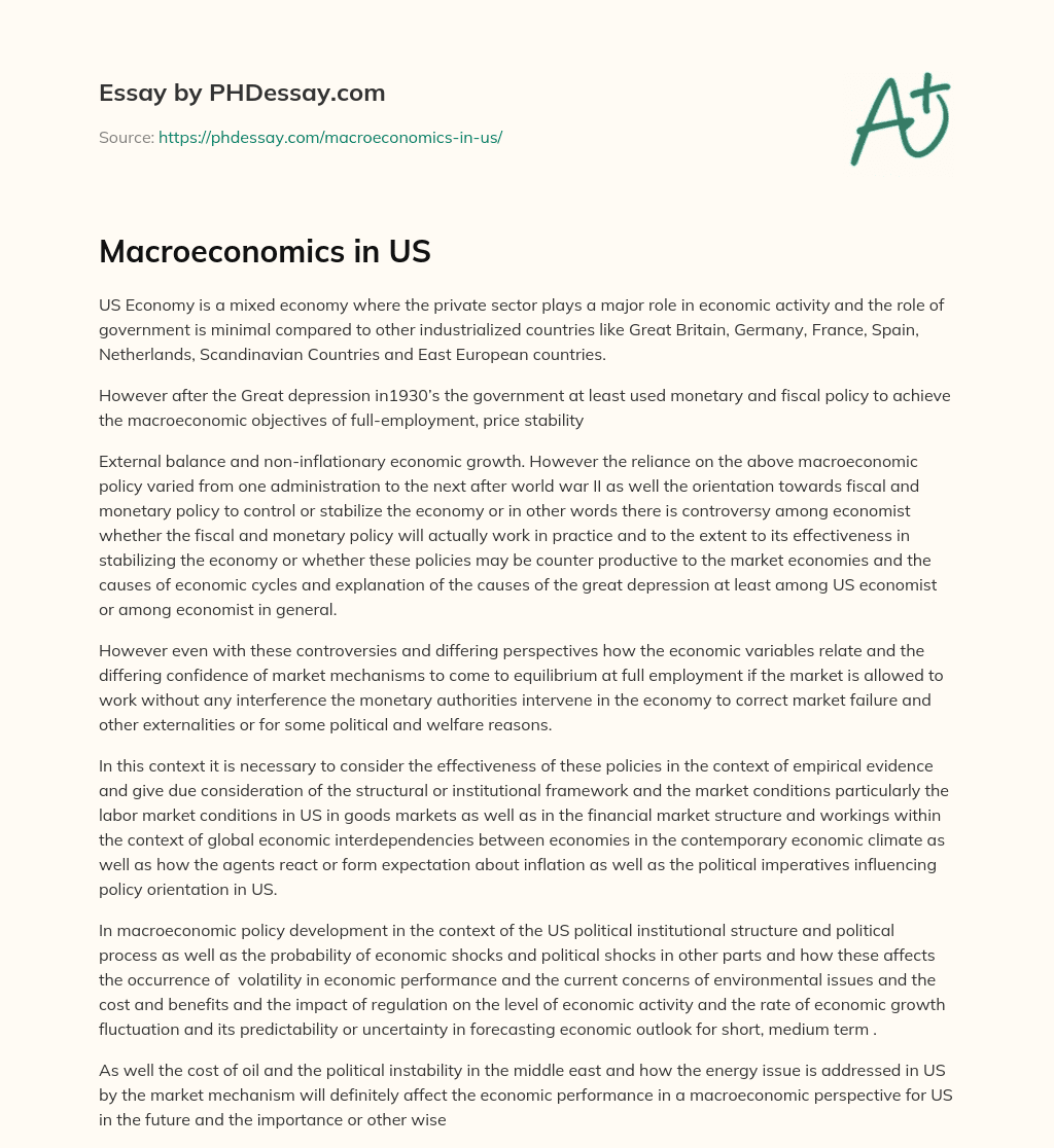 Macroeconomics in US essay
