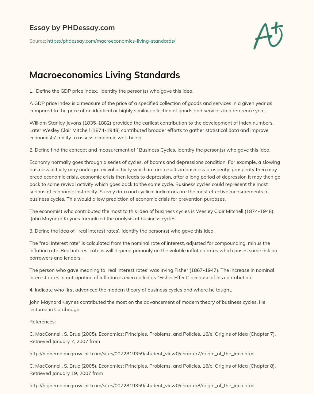 Macroeconomics Living Standards essay