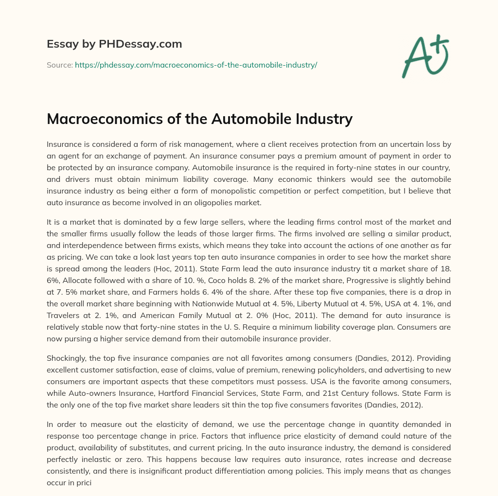 Macroeconomics of the Automobile Industry essay