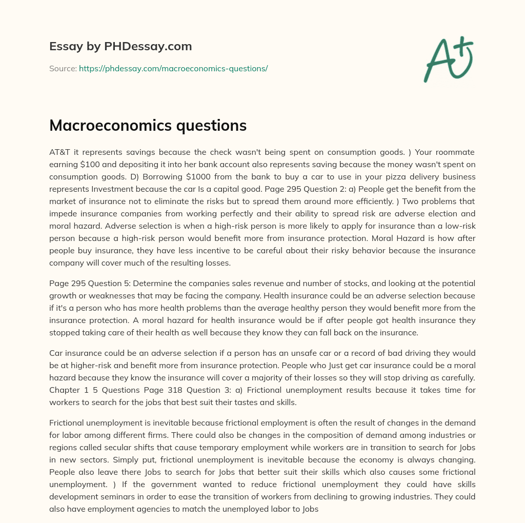 Macroeconomics questions essay