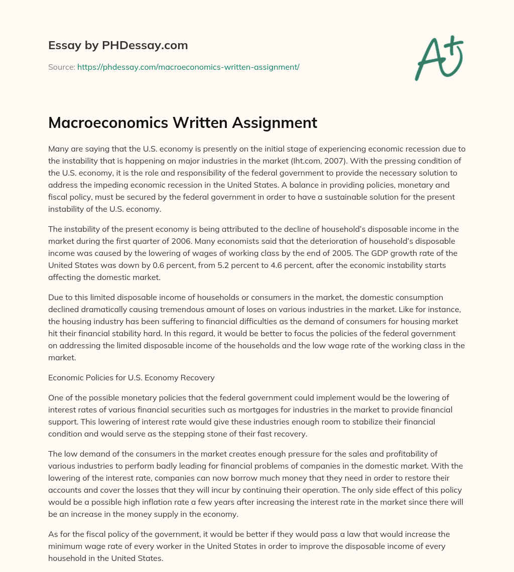 Macroeconomics Written Assignment essay