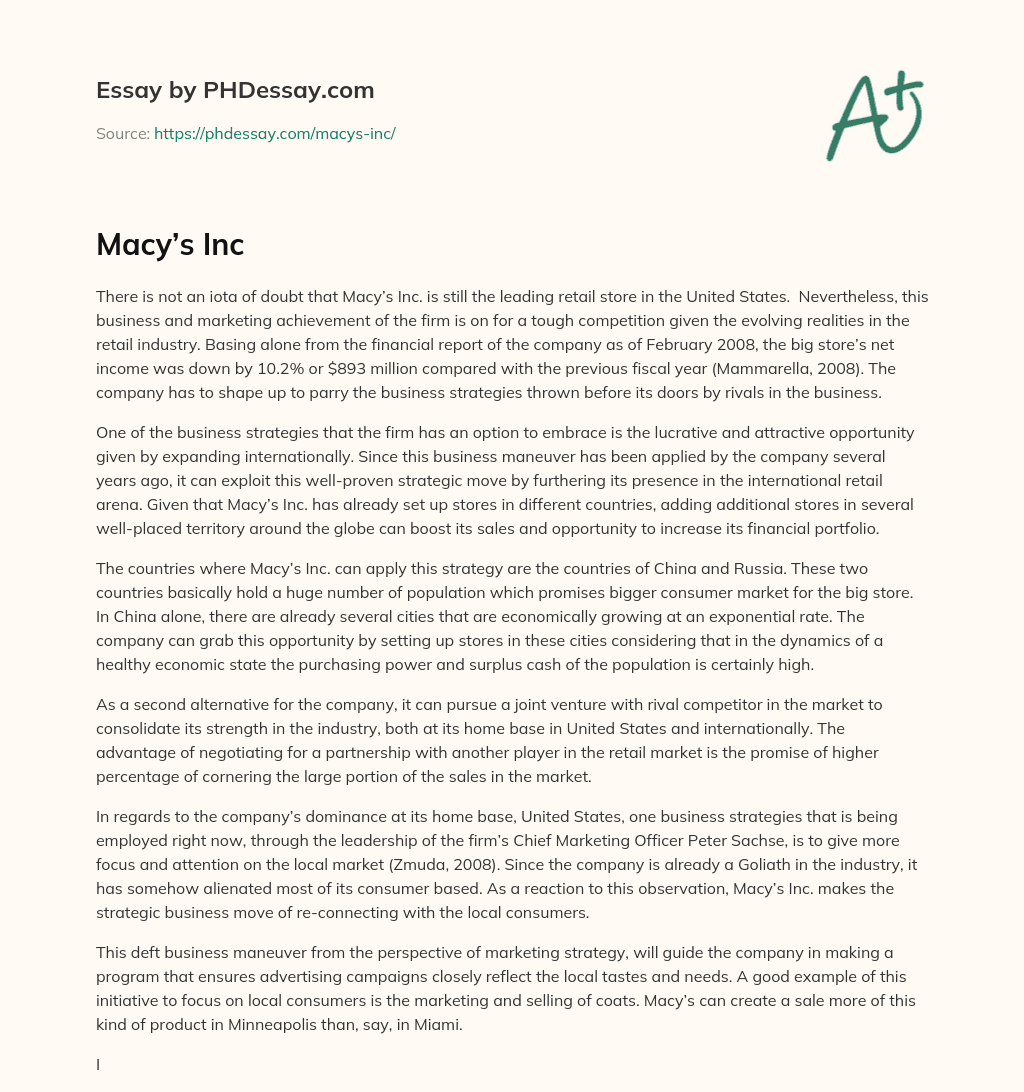 Macy’s Inc essay