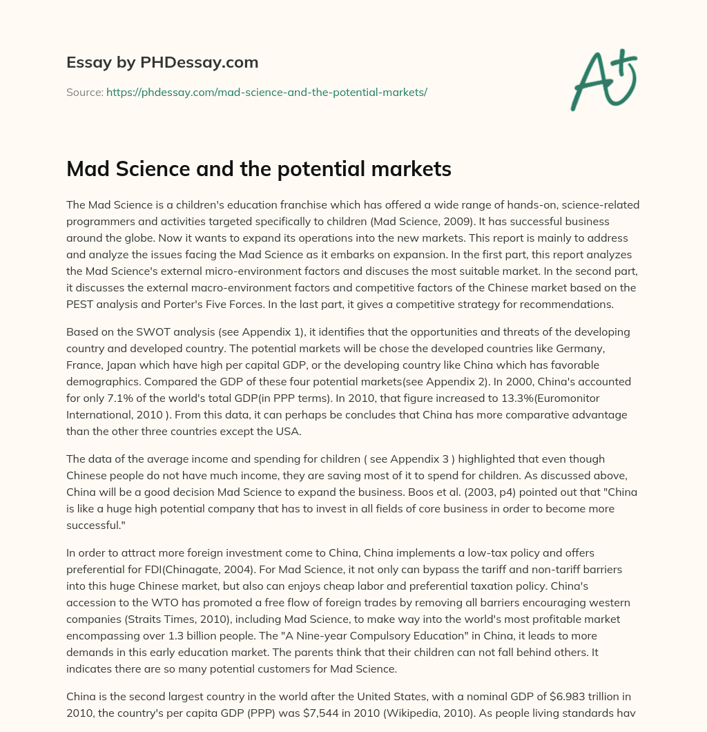 Mad Science and the potential markets essay