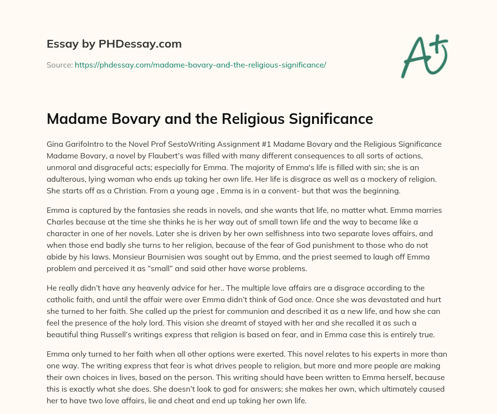 Madame Bovary and the Religious Significance essay
