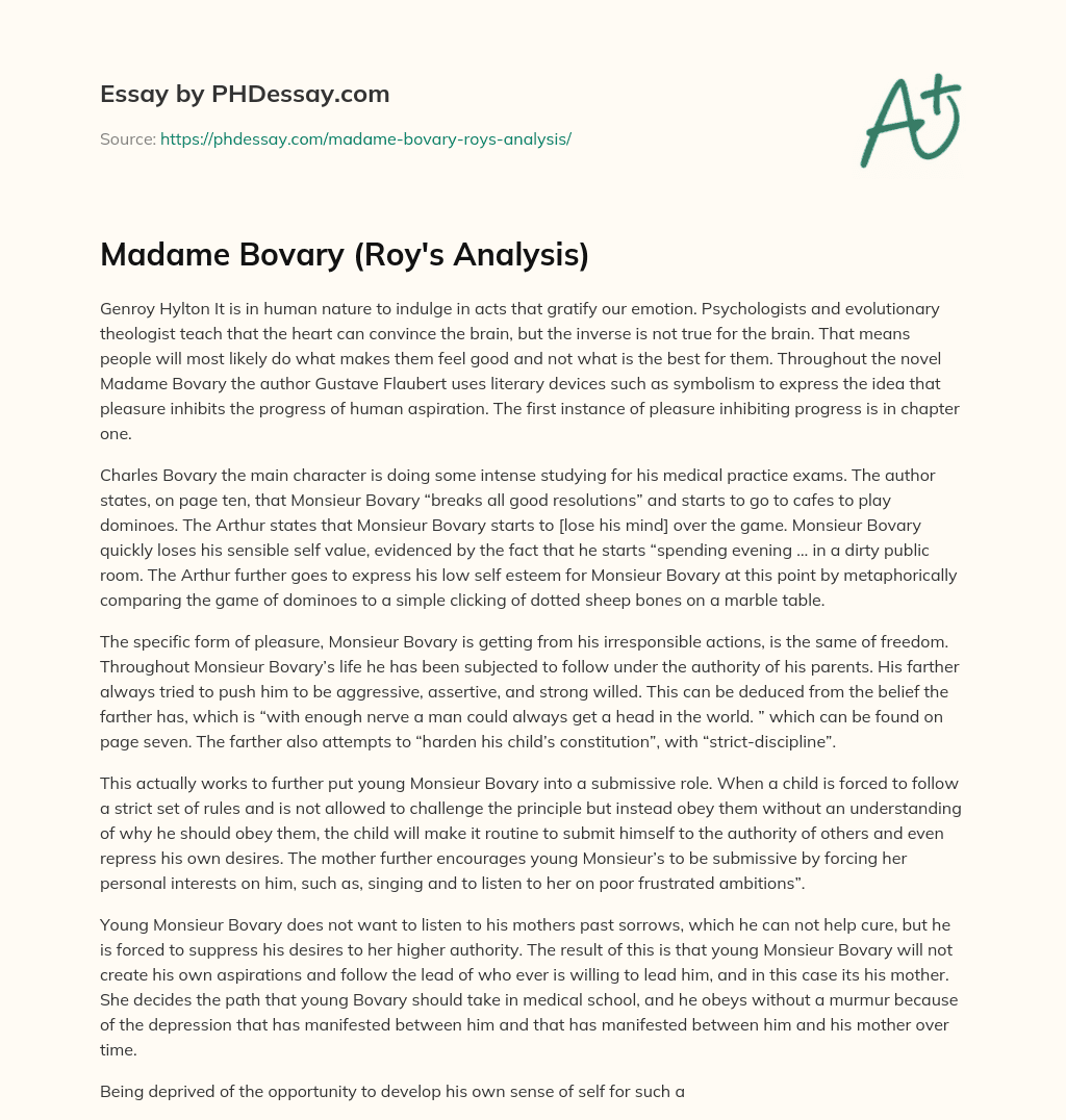 Madame Bovary (Roy’s Analysis) essay