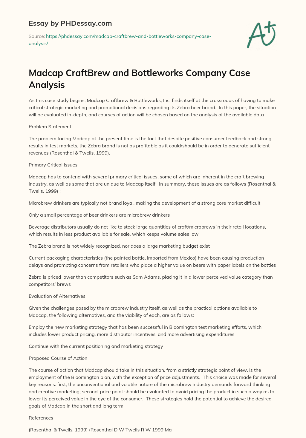 Madcap CraftBrew and Bottleworks Company Case Analysis essay