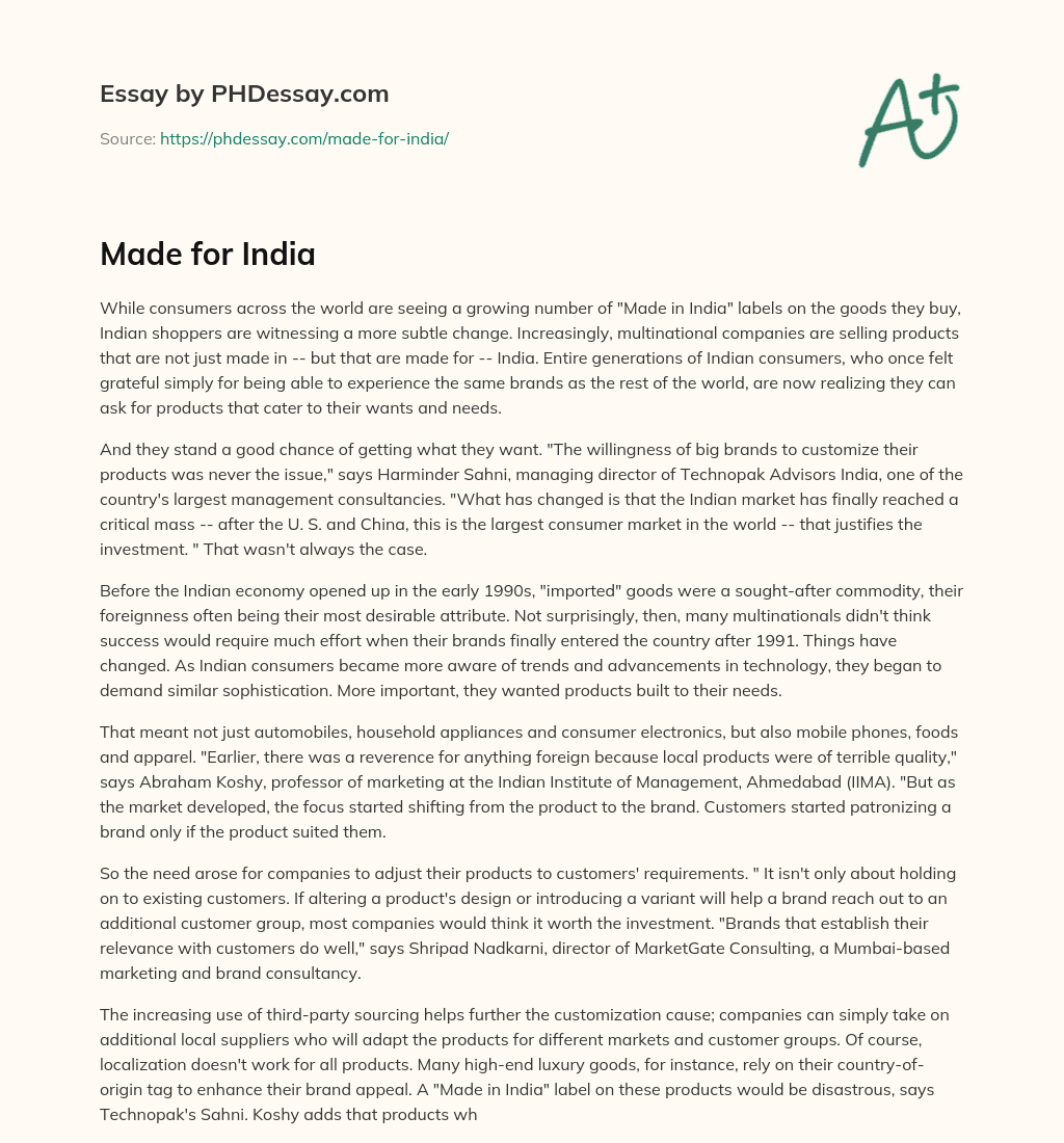 Made for India essay