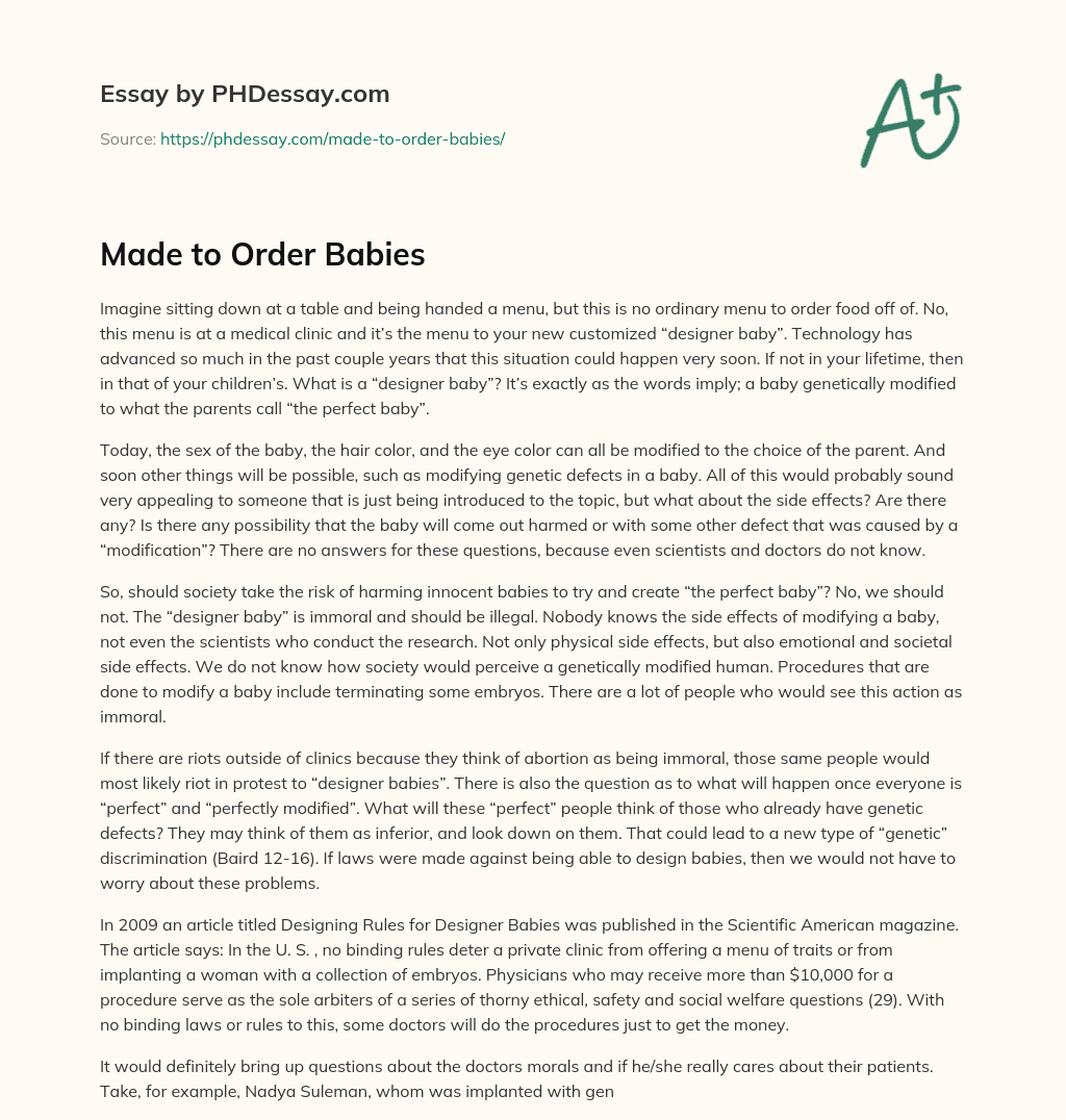 Made to Order Babies essay