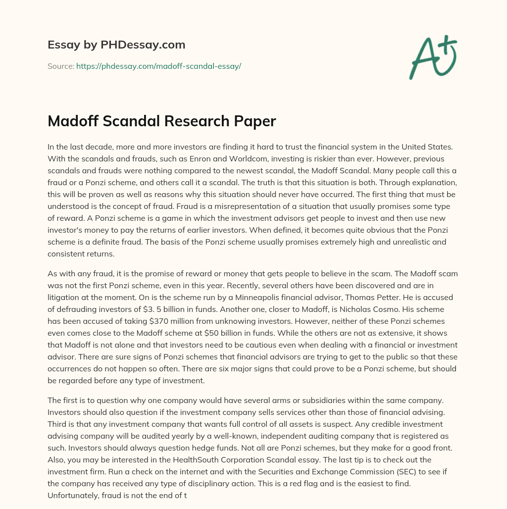 Madoff Scandal Research Paper essay