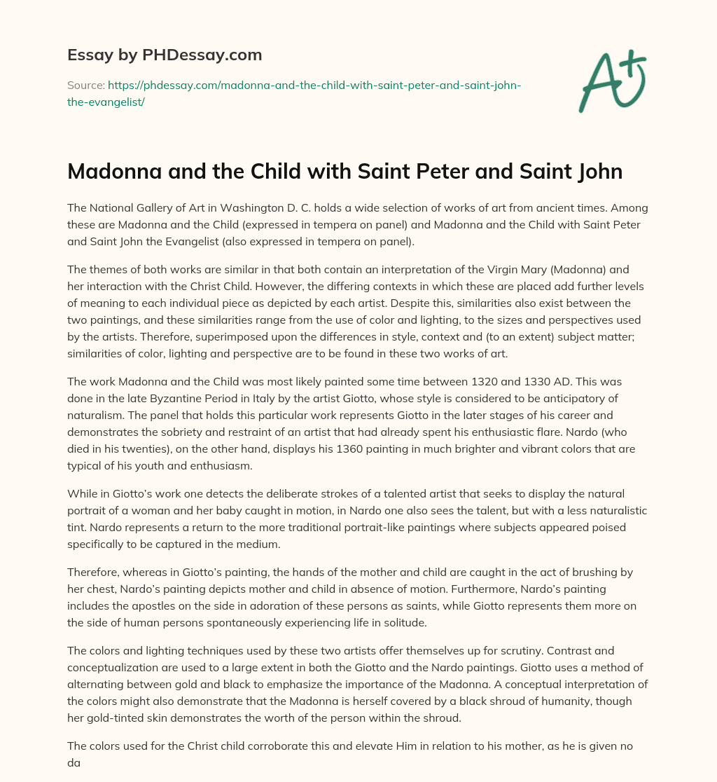 Madonna and the Child with Saint Peter and Saint John essay