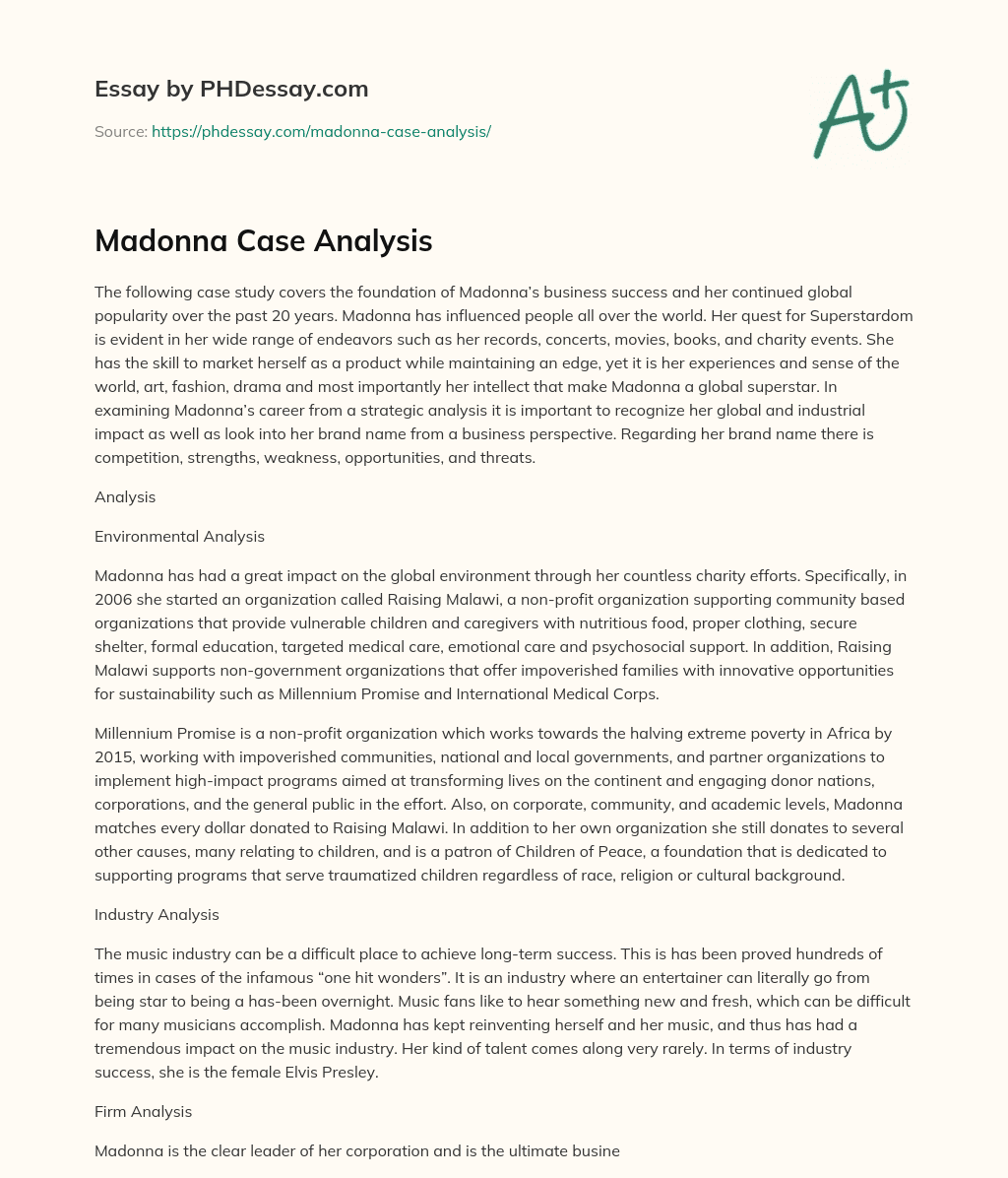 Madonna Case Analysis essay