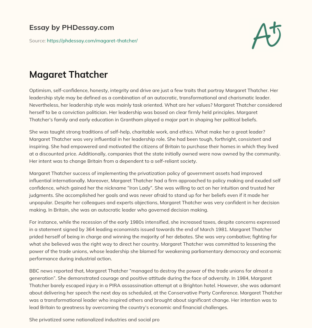 Magaret Thatcher essay