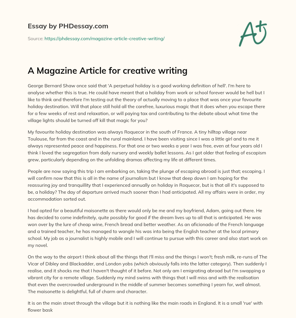 A Magazine Article for creative writing essay