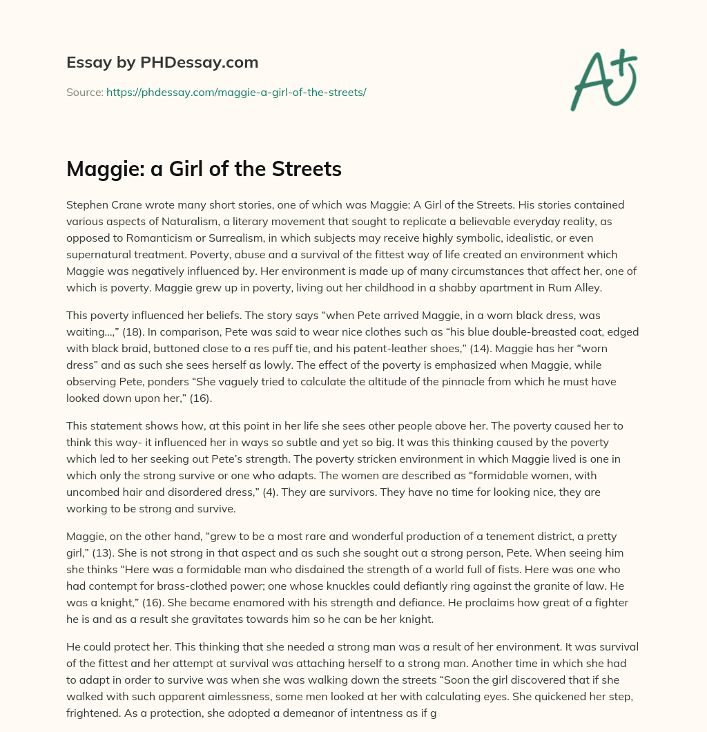 Maggie: a Girl of the Streets essay