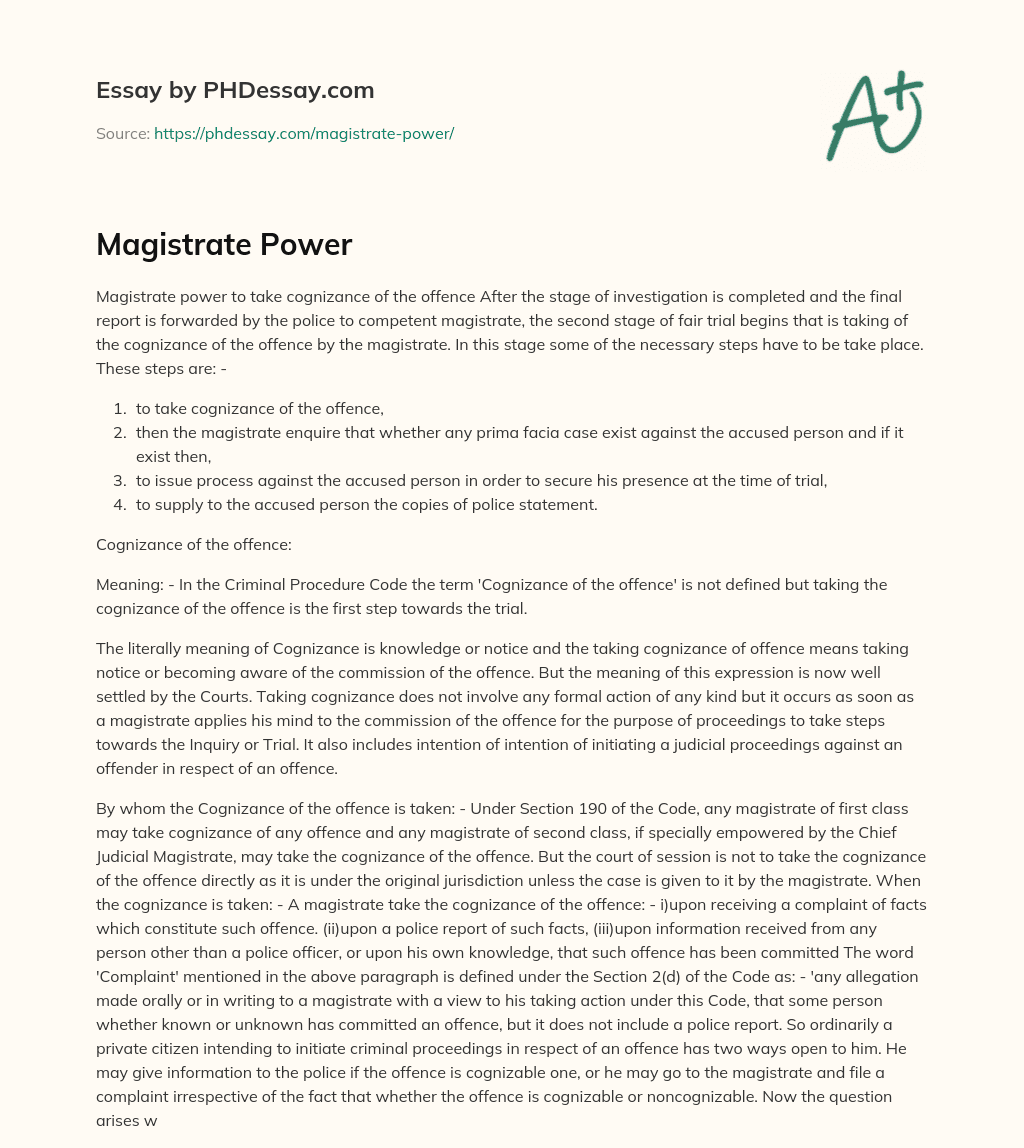 Magistrate Power essay