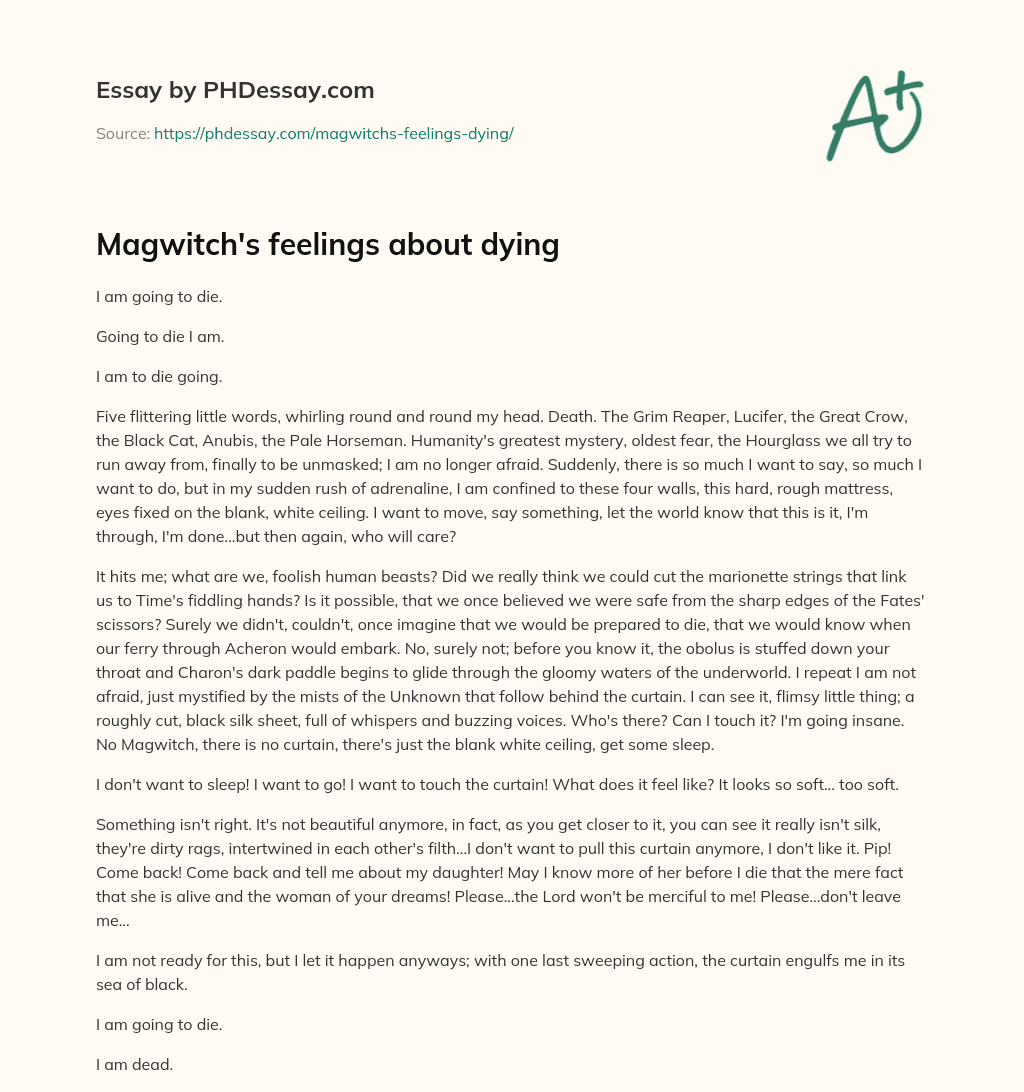 Magwitch’s feelings about dying essay