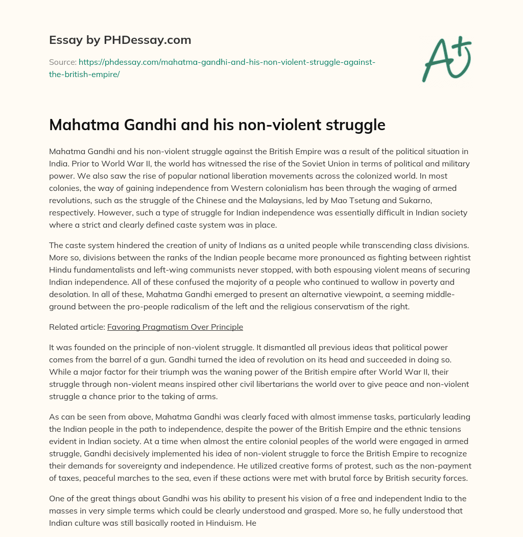 Mahatma Gandhi and his non-violent struggle essay