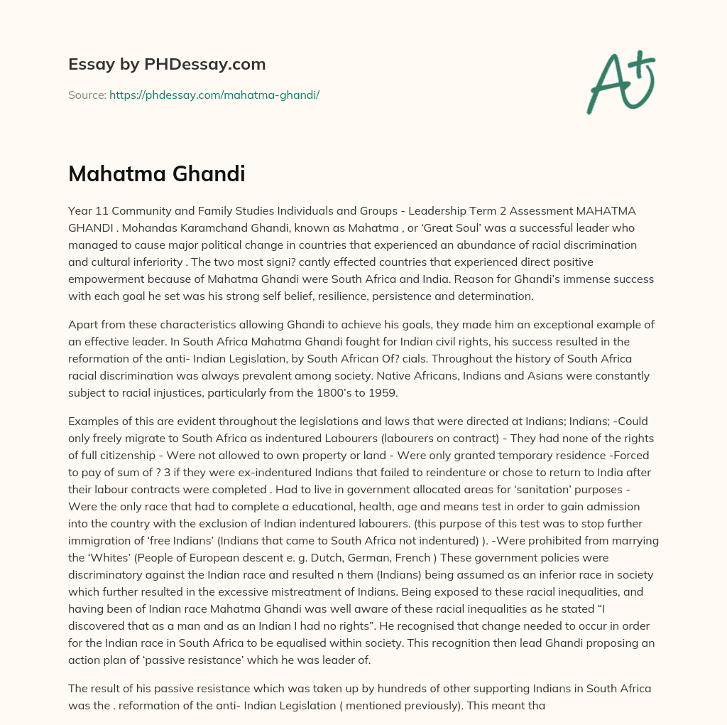 Mahatma Ghandi essay
