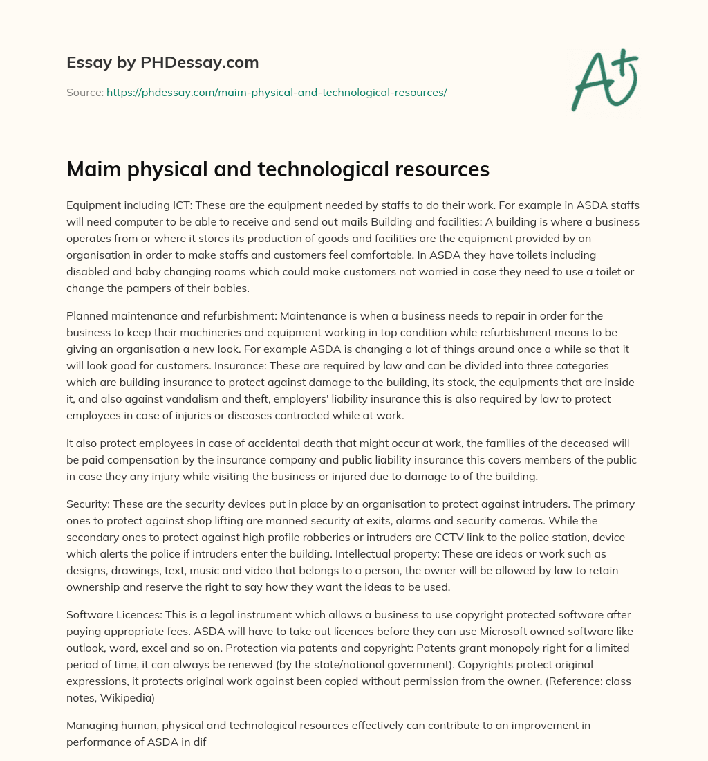 Maim physical and technological resources essay
