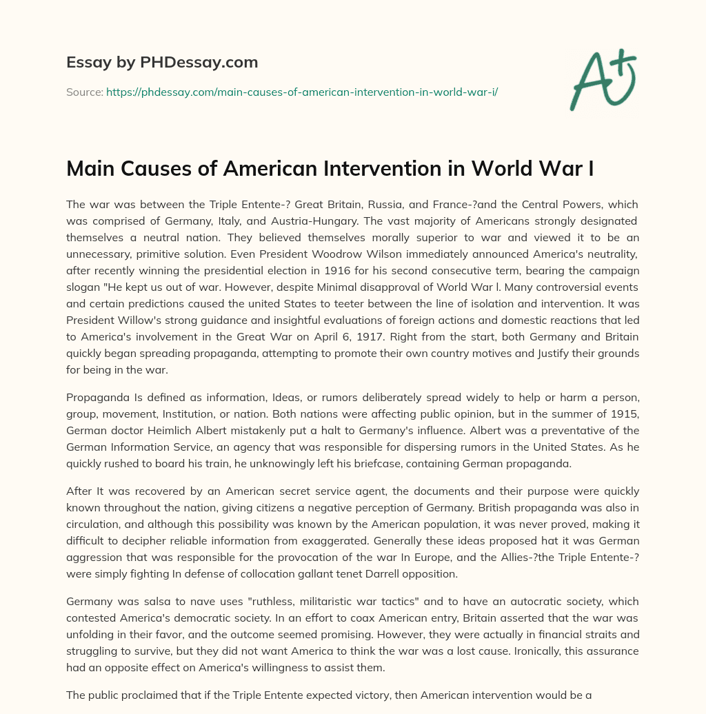 Main Causes of American Intervention in World War I essay