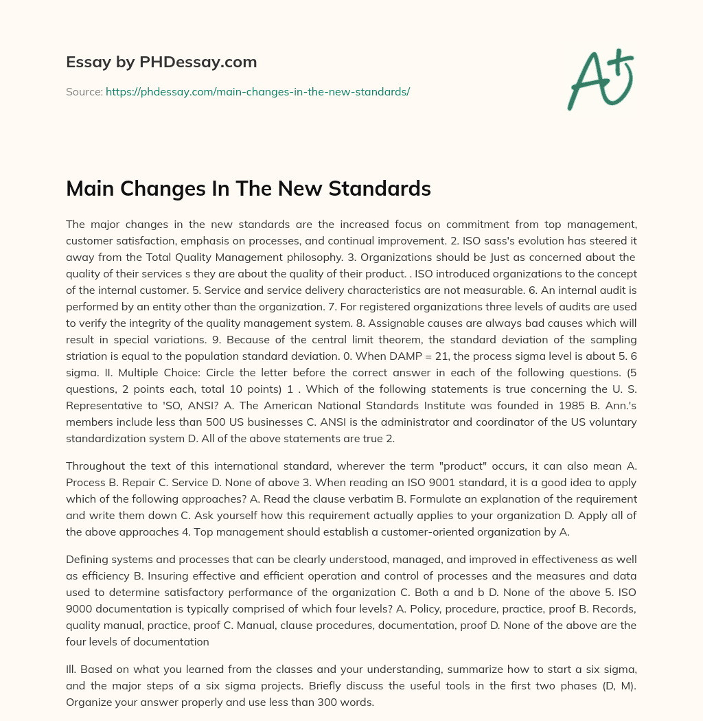 Main Changes In The New Standards essay