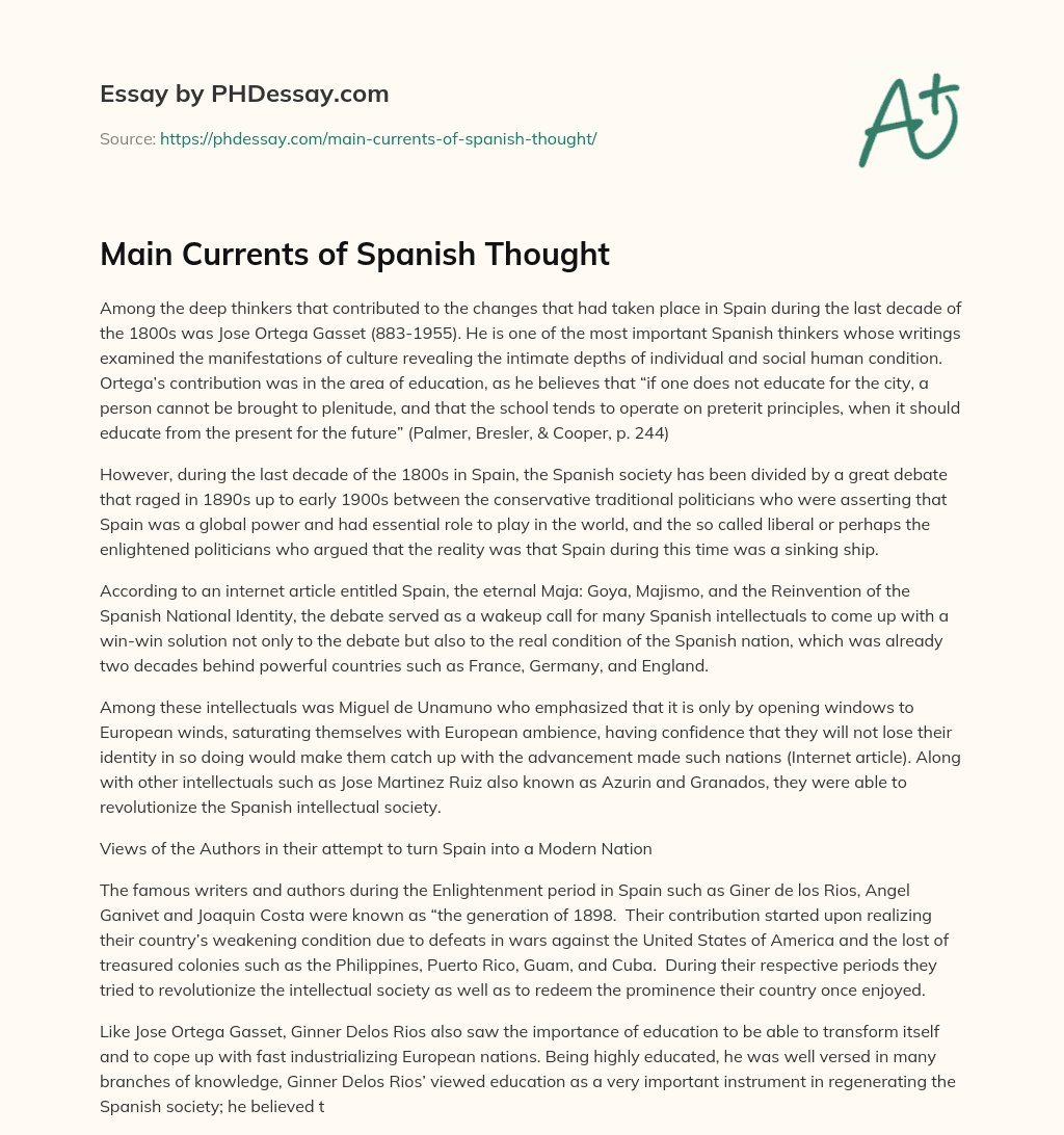 Main Currents of Spanish Thought essay