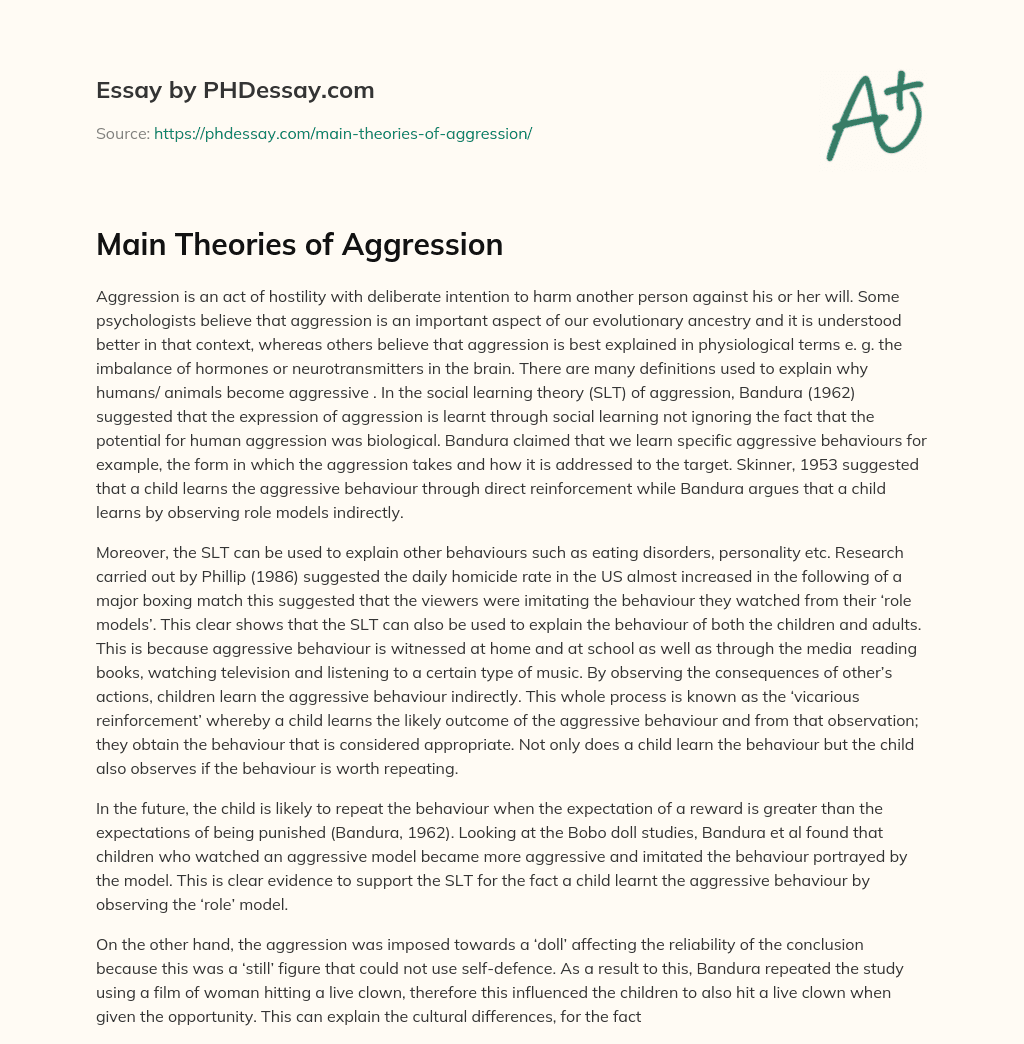 Main Theories of Aggression essay