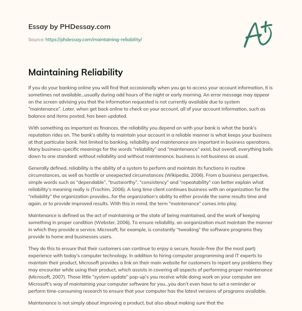 Maintaining Reliability essay