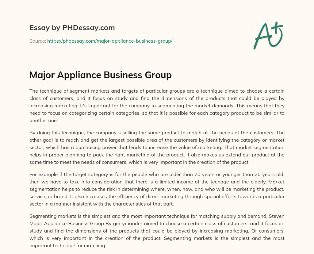Major Appliance Business Group essay