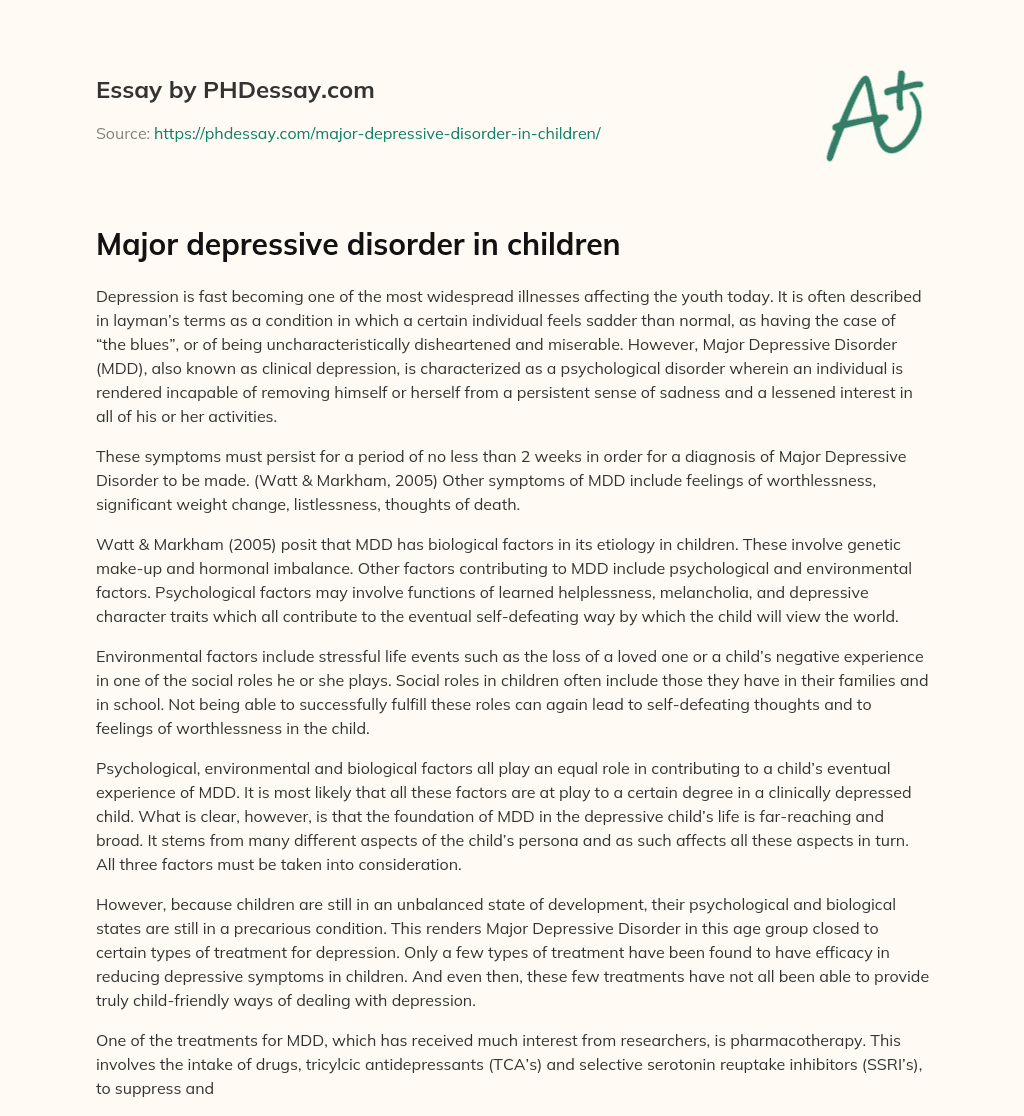 Major depressive disorder in children essay