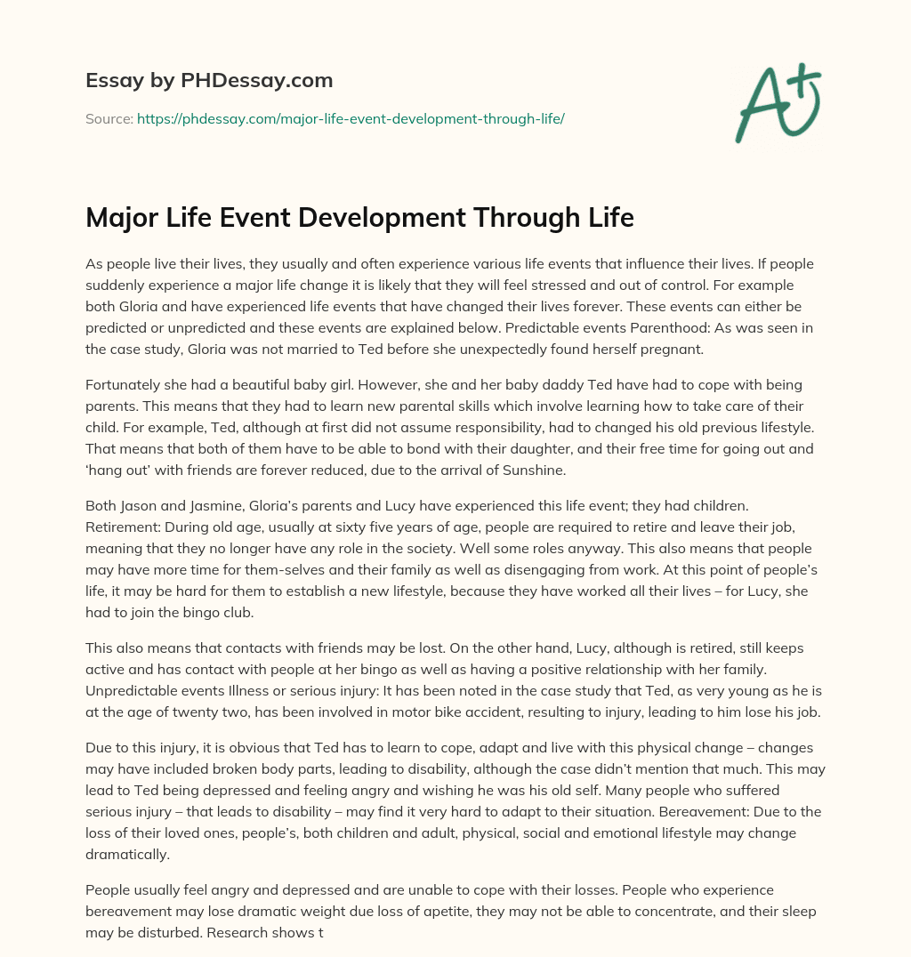 Major Life Event Development Through Life essay
