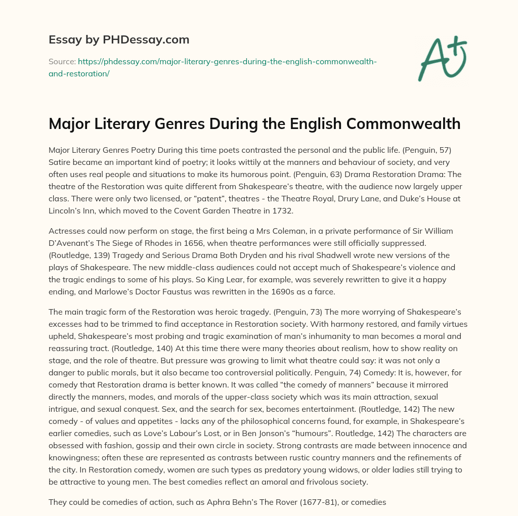 Major Literary Genres During the English Commonwealth essay