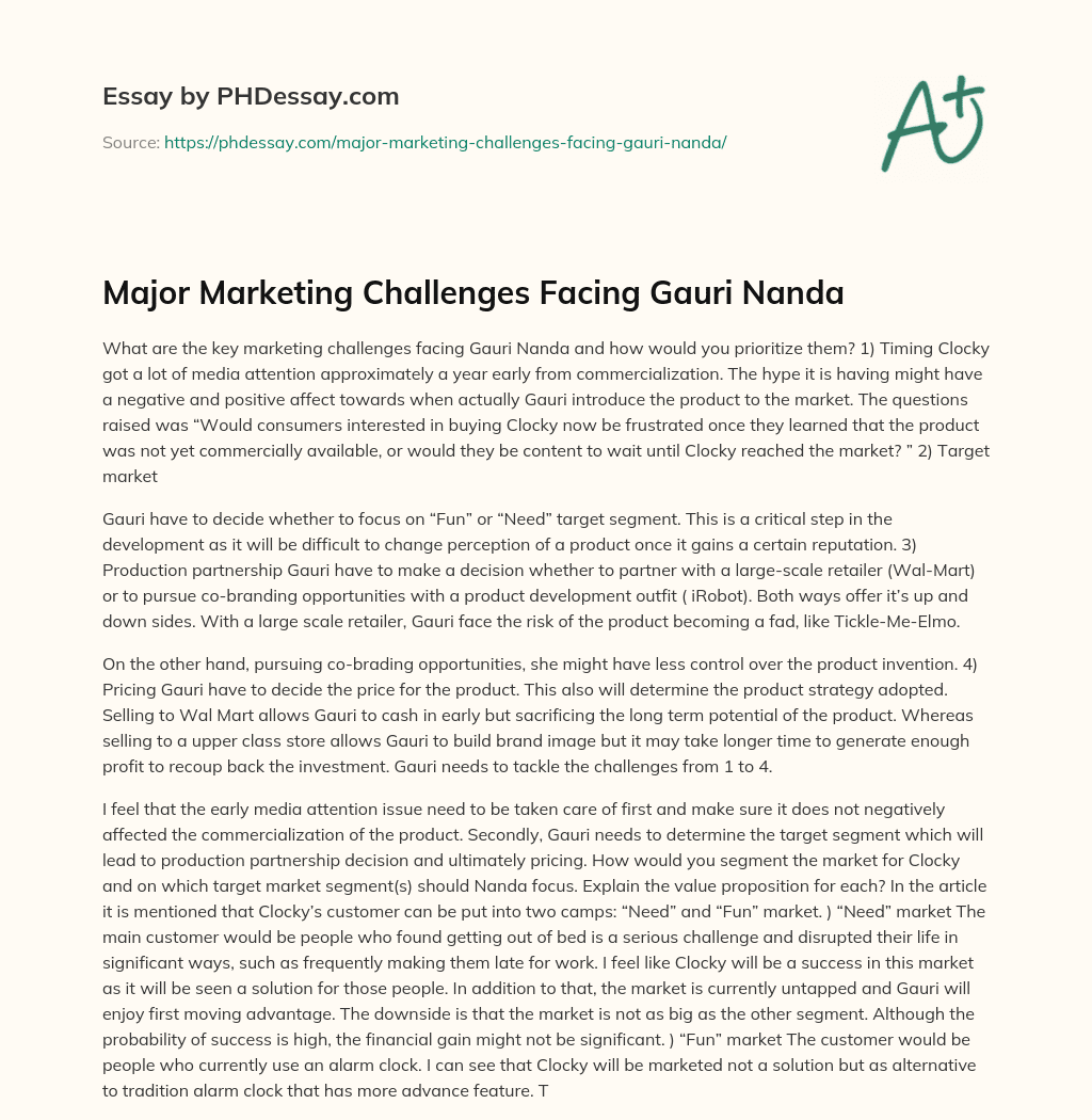 Major Marketing Challenges Facing Gauri Nanda essay