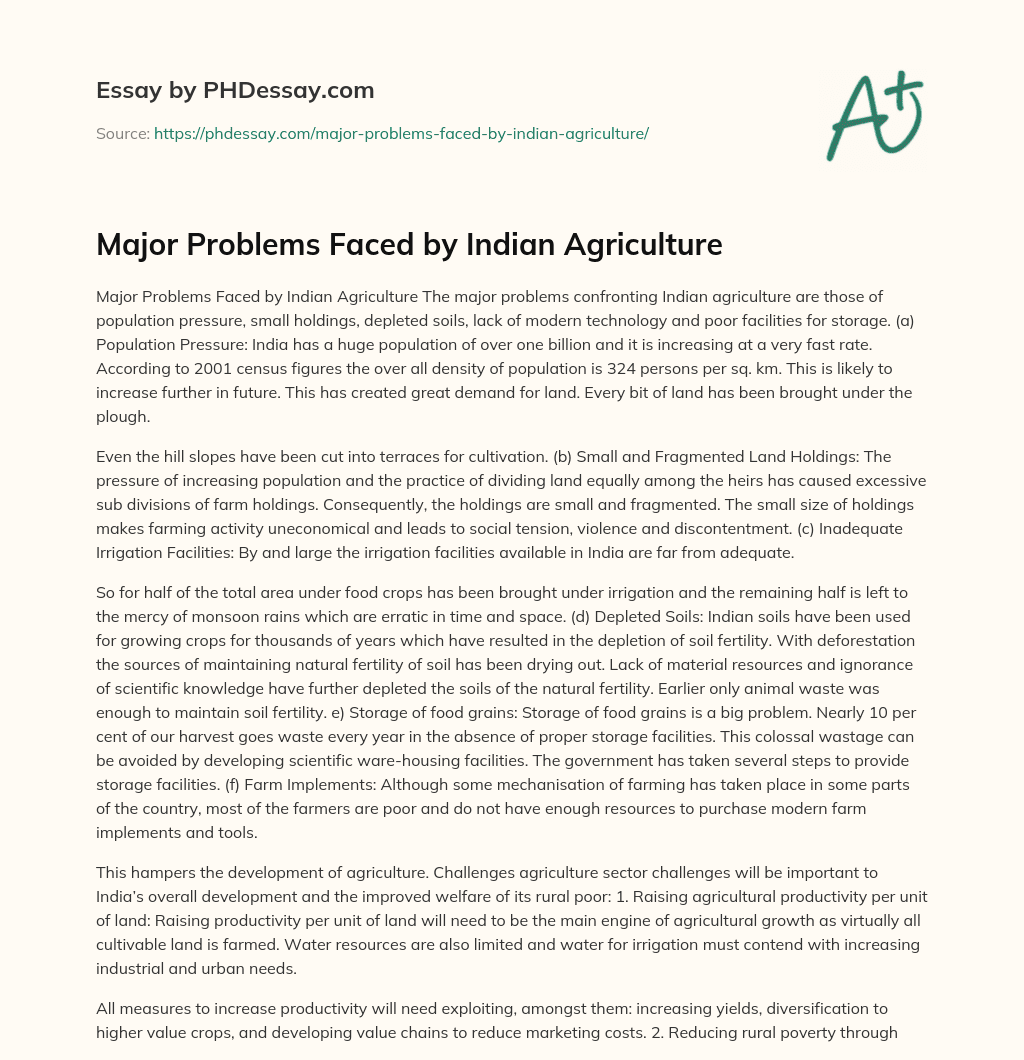 Major Problems Faced by Indian Agriculture essay