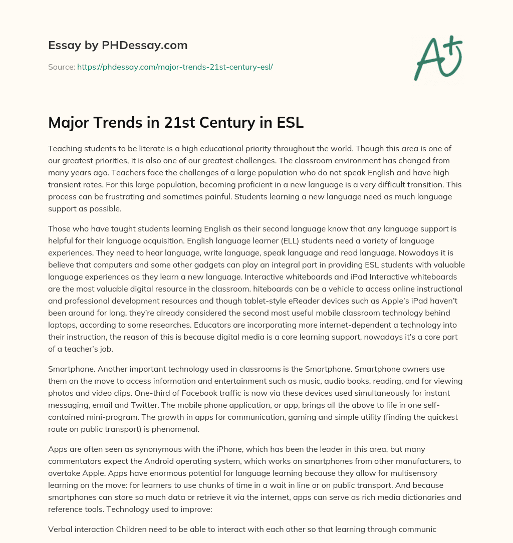 Major Trends in 21st Century in ESL essay