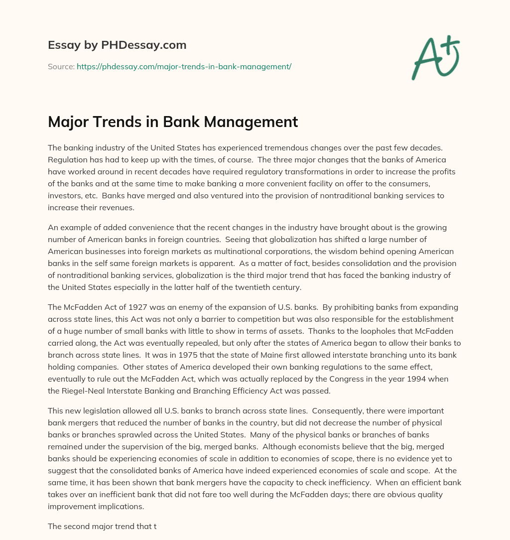 Major Trends in Bank Management essay