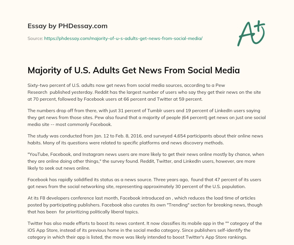 Majority of U.S. Adults Get News From Social Media essay