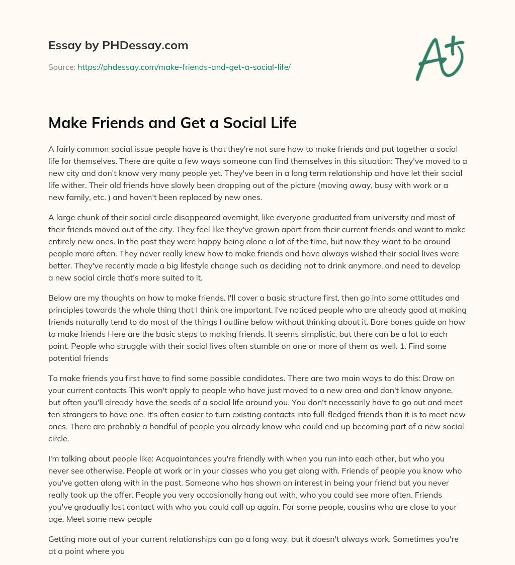 Make Friends and Get a Social Life essay