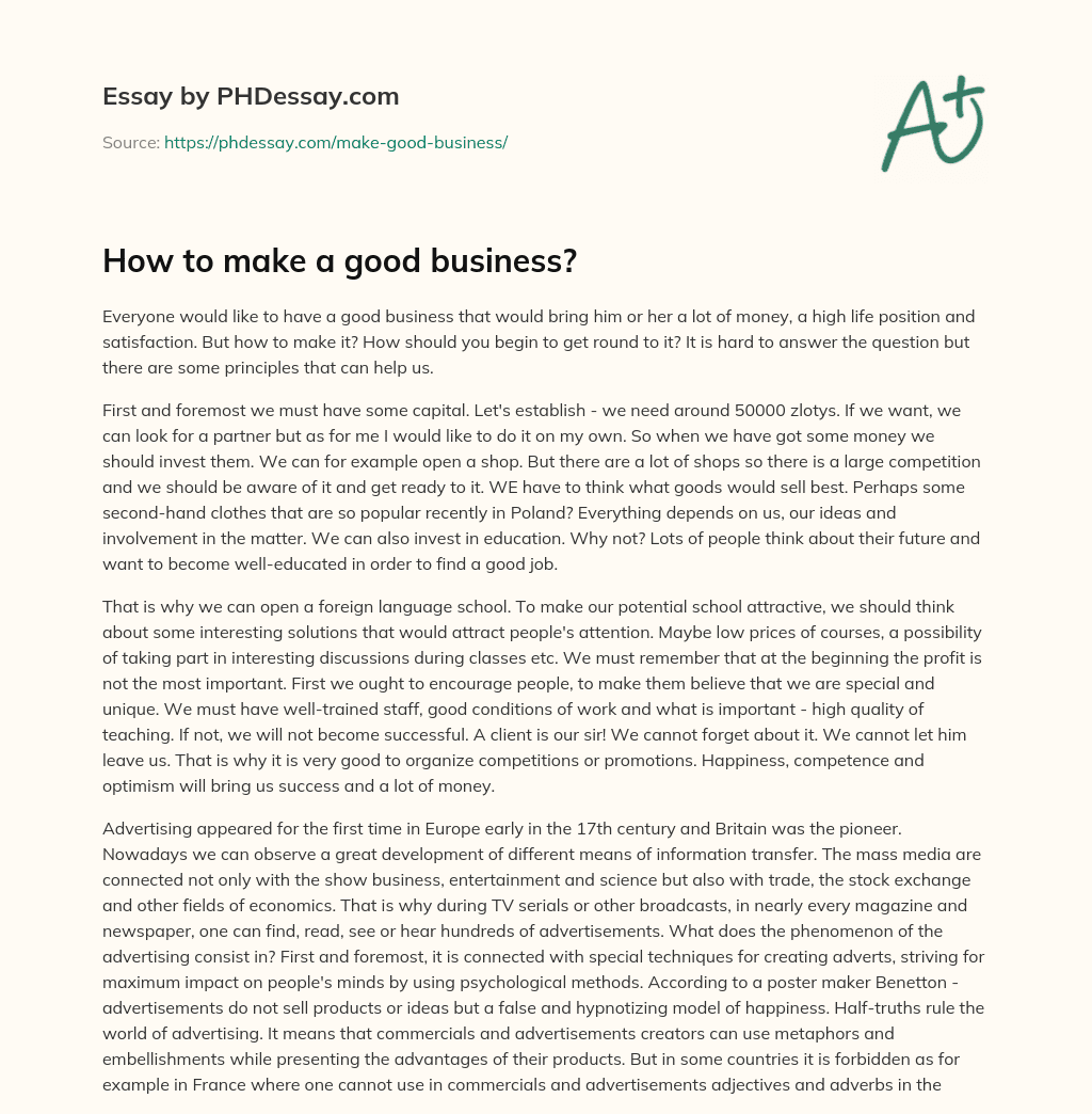 How to make a good business? essay