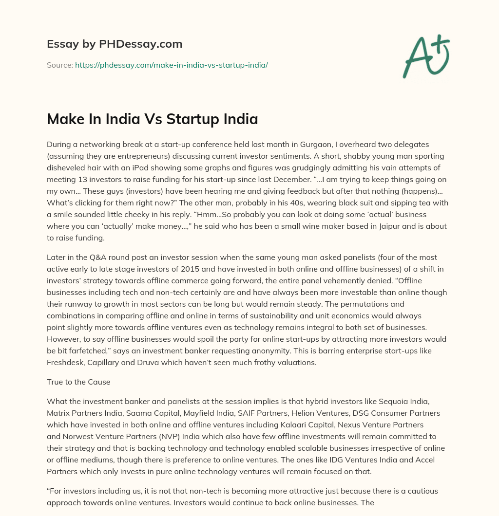 Make In India Vs Startup India essay