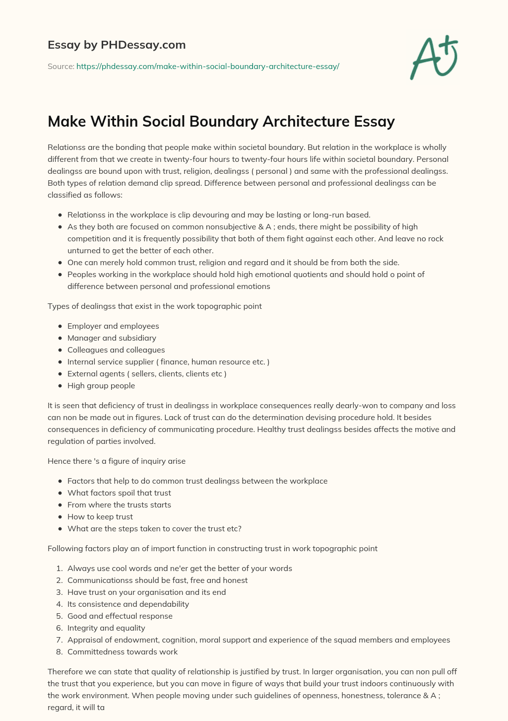 Make Within Social Boundary Architecture Essay essay