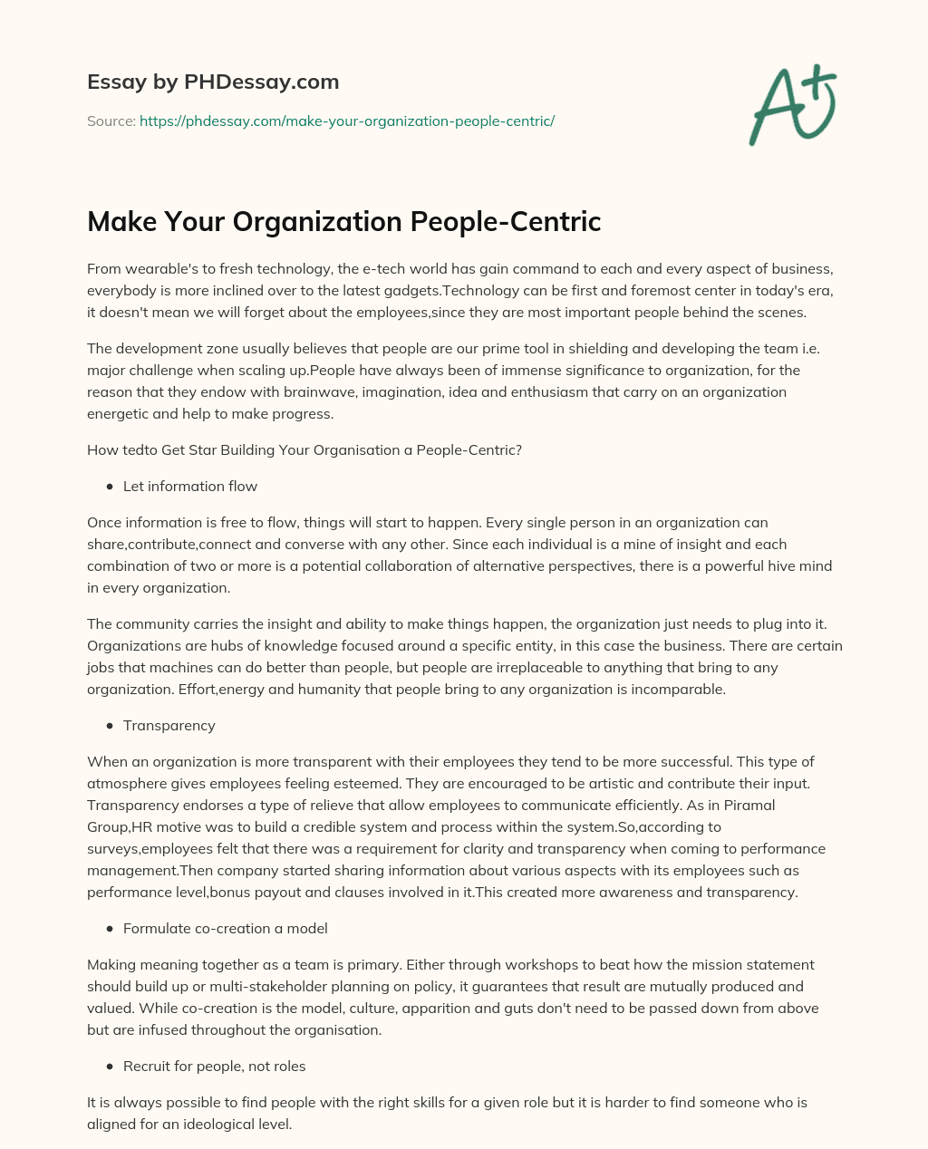 Make Your Organization People-Centric essay
