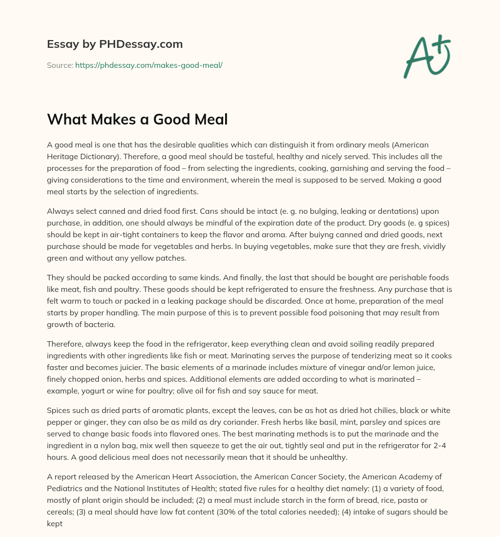 What Makes a Good Meal essay