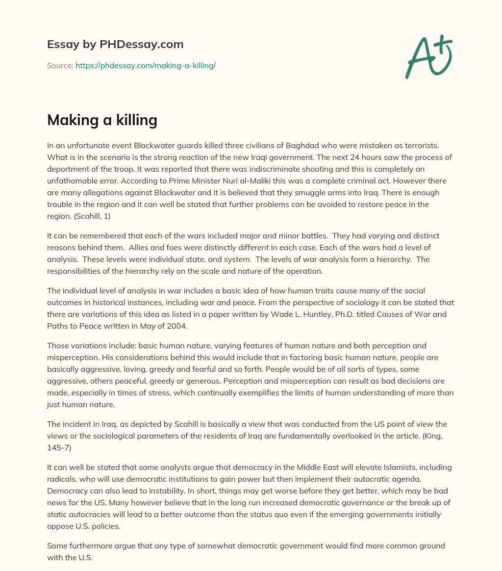 Making a killing essay
